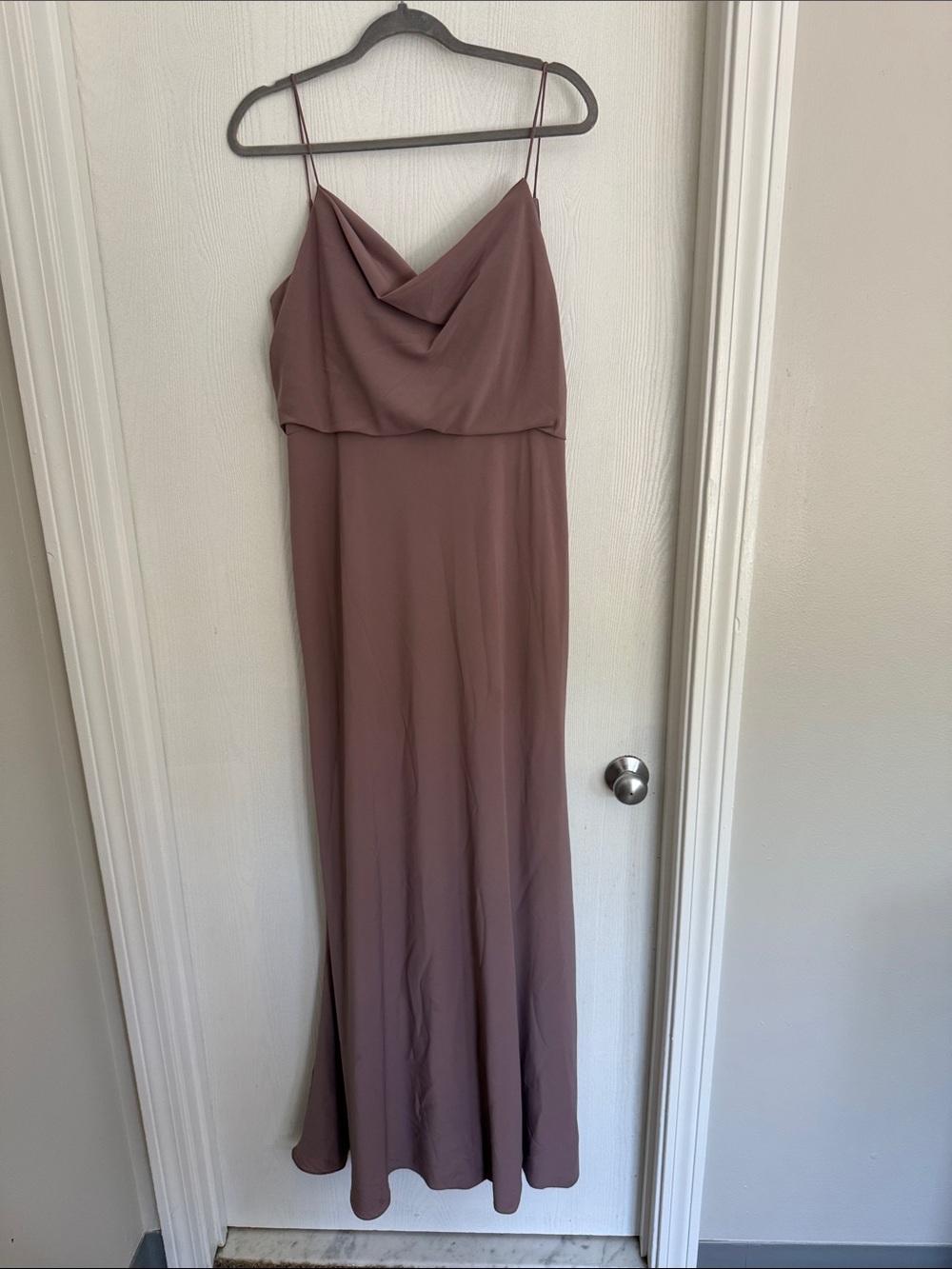 Jenny Yoo Cowl Neck Spaghetti Strap Maxi Dress in Mauve